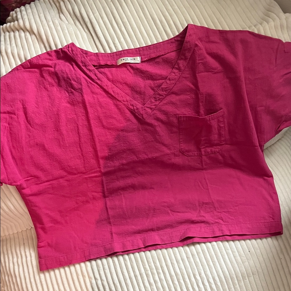 Pink V-Neck Crop Top